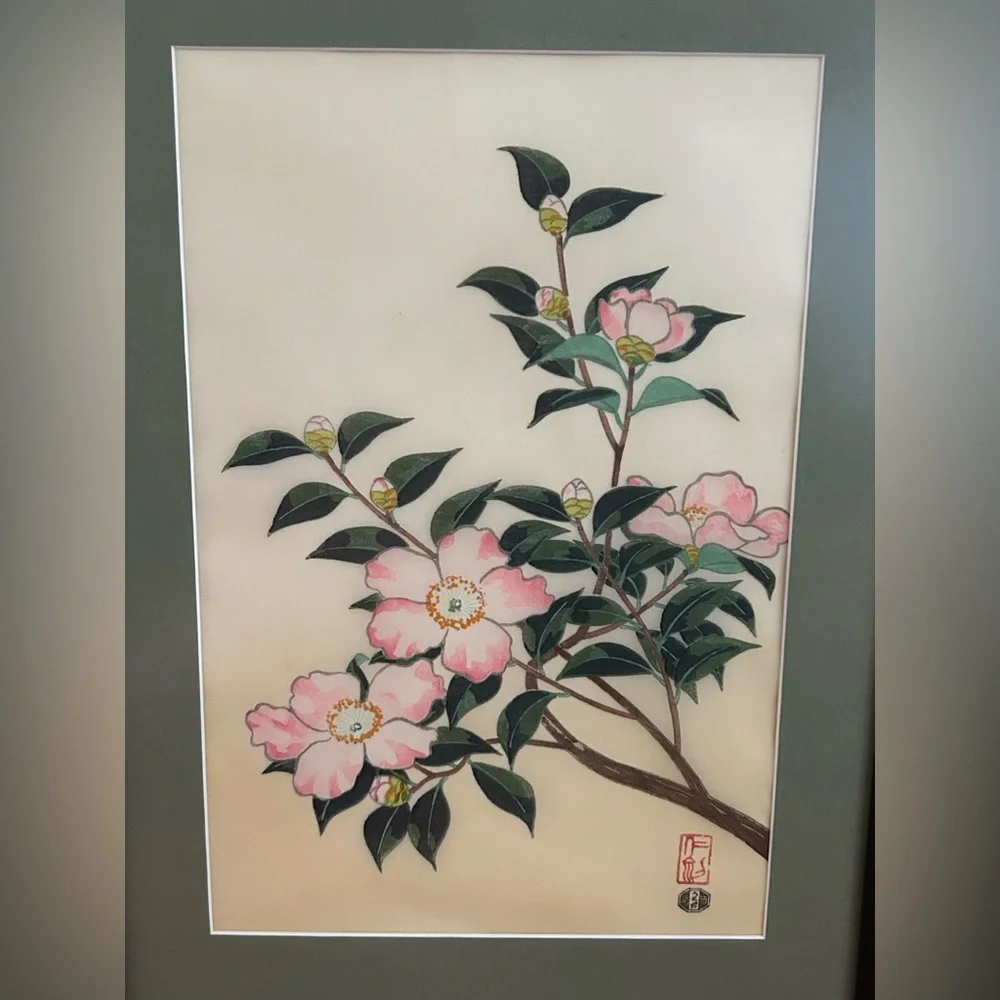 Vintage Framed Silk Woodblock Nisaburo Ito‎ - 